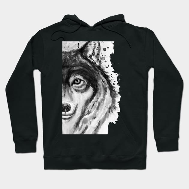 Half-Faced Wolf Close-up Hoodie by Marian Voicu